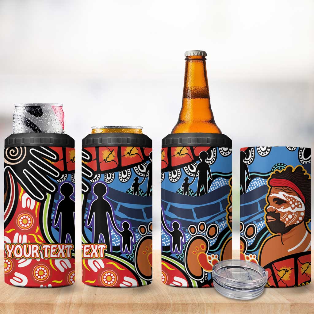 Dad and Son Footprint Father's Day Personalised 4 in 1 Can Cooler Tumbler Australian Aboriginal Art