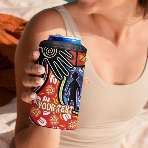 Dad and Son Footprint Father's Day Personalised 4 in 1 Can Cooler Tumbler Australian Aboriginal Art