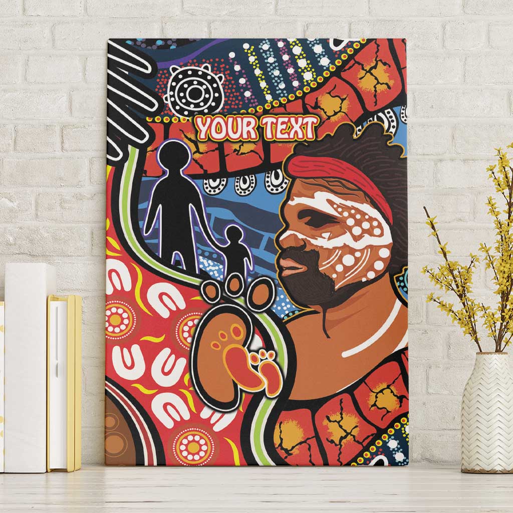 Dad and Son Footprint Father's Day Personalised Canvas Wall Art Australian Aboriginal Art