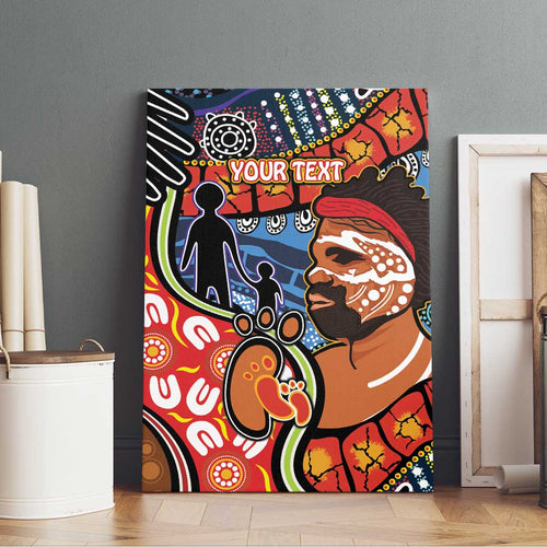 Dad and Son Footprint Father's Day Personalised Canvas Wall Art Australian Aboriginal Art