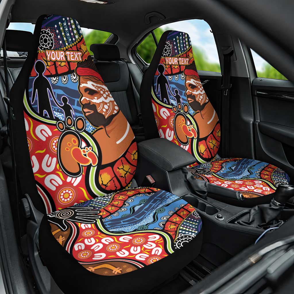 Dad and Son Footprint Father's Day Personalised Car Seat Cover Australian Aboriginal Art