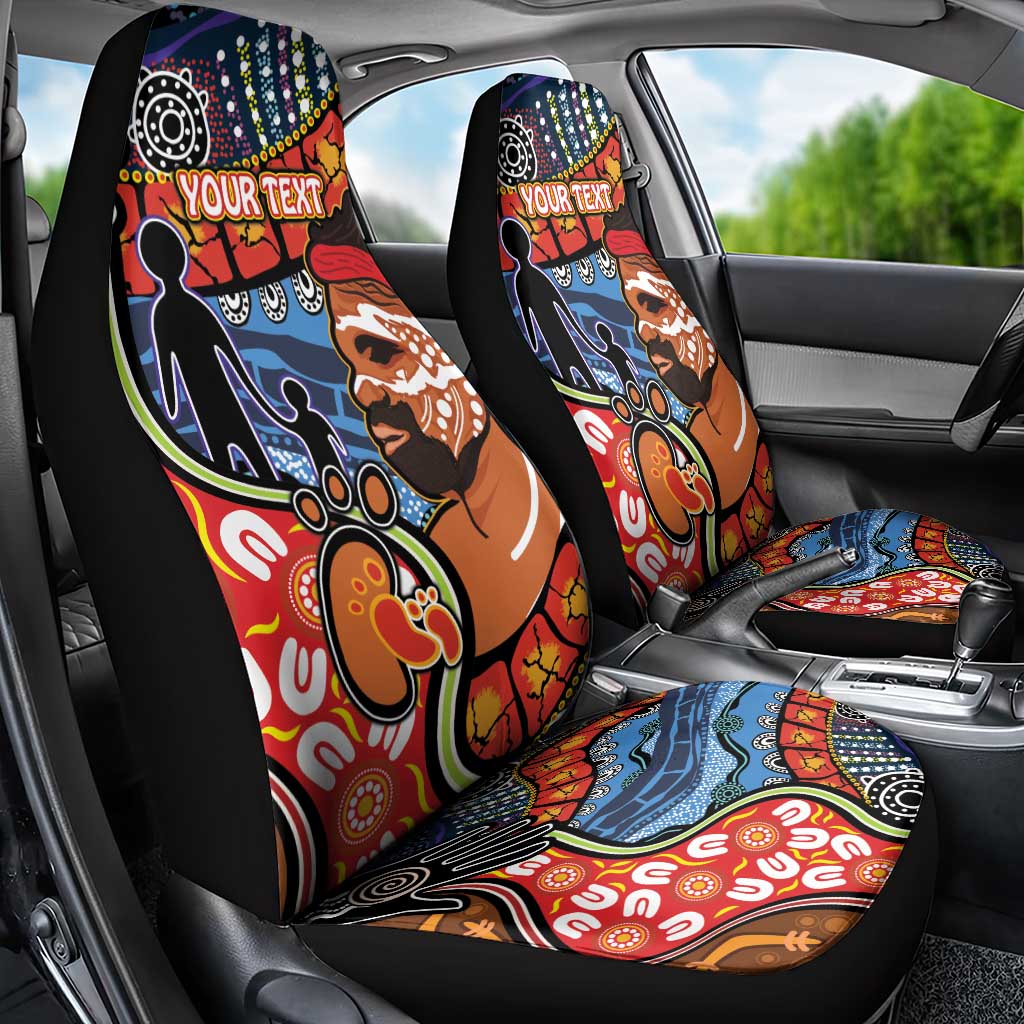 Dad and Son Footprint Father's Day Personalised Car Seat Cover Australian Aboriginal Art
