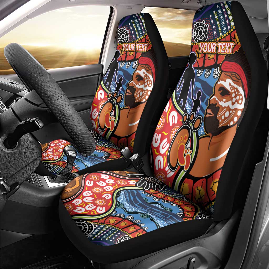 Dad and Son Footprint Father's Day Personalised Car Seat Cover Australian Aboriginal Art