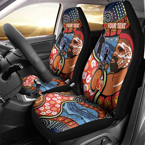 Dad and Son Footprint Father's Day Personalised Car Seat Cover Australian Aboriginal Art