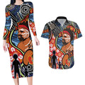 Dad and Son Footprint Father's Day Personalised Couples Matching Long Sleeve Bodycon Dress and Hawaiian Shirt Australian Aboriginal Art