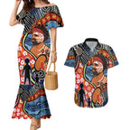 Dad and Son Footprint Father's Day Personalised Couples Matching Mermaid Dress and Hawaiian Shirt Australian Aboriginal Art