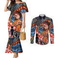 Dad and Son Footprint Father's Day Personalised Couples Matching Mermaid Dress and Long Sleeve Button Shirt Australian Aboriginal Art