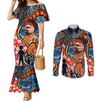 Dad and Son Footprint Father's Day Personalised Couples Matching Mermaid Dress and Long Sleeve Button Shirt Australian Aboriginal Art