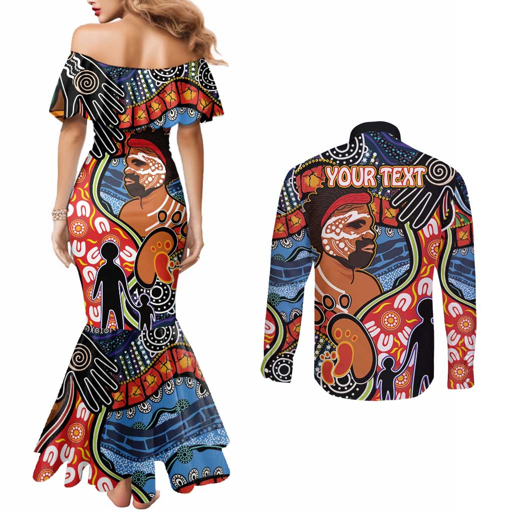 Dad and Son Footprint Father's Day Personalised Couples Matching Mermaid Dress and Long Sleeve Button Shirt Australian Aboriginal Art