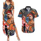 Dad and Son Footprint Father's Day Personalised Couples Matching Summer Maxi Dress and Hawaiian Shirt Australian Aboriginal Art