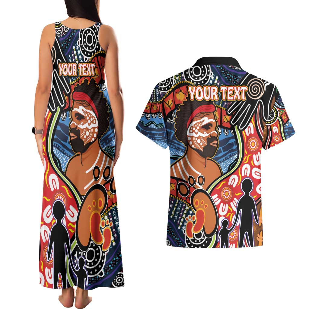 Dad and Son Footprint Father's Day Personalised Couples Matching Tank Maxi Dress and Hawaiian Shirt Australian Aboriginal Art