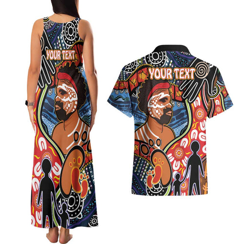 Dad and Son Footprint Father's Day Personalised Couples Matching Tank Maxi Dress and Hawaiian Shirt Australian Aboriginal Art
