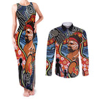 Dad and Son Footprint Father's Day Personalised Couples Matching Tank Maxi Dress and Long Sleeve Button Shirt Australian Aboriginal Art