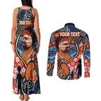 Dad and Son Footprint Father's Day Personalised Couples Matching Tank Maxi Dress and Long Sleeve Button Shirt Australian Aboriginal Art
