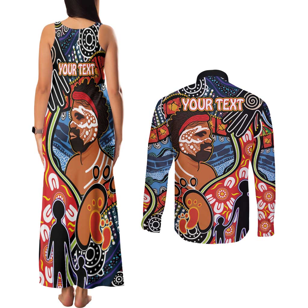 Dad and Son Footprint Father's Day Personalised Couples Matching Tank Maxi Dress and Long Sleeve Button Shirt Australian Aboriginal Art