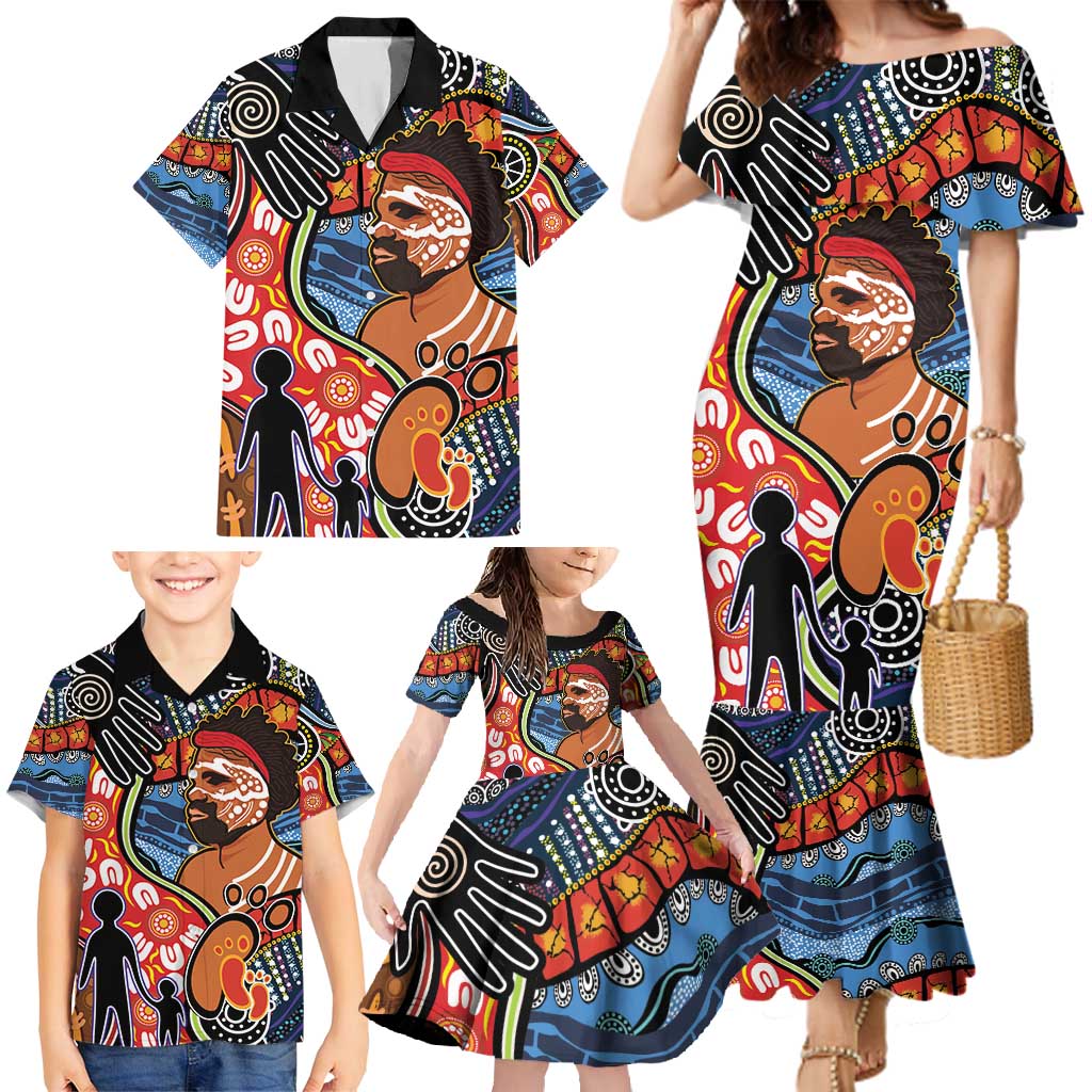 Dad and Son Footprint Father's Day Personalised Family Matching Mermaid Dress and Hawaiian Shirt Australian Aboriginal Art