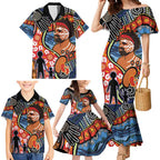 Dad and Son Footprint Father's Day Personalised Family Matching Mermaid Dress and Hawaiian Shirt Australian Aboriginal Art