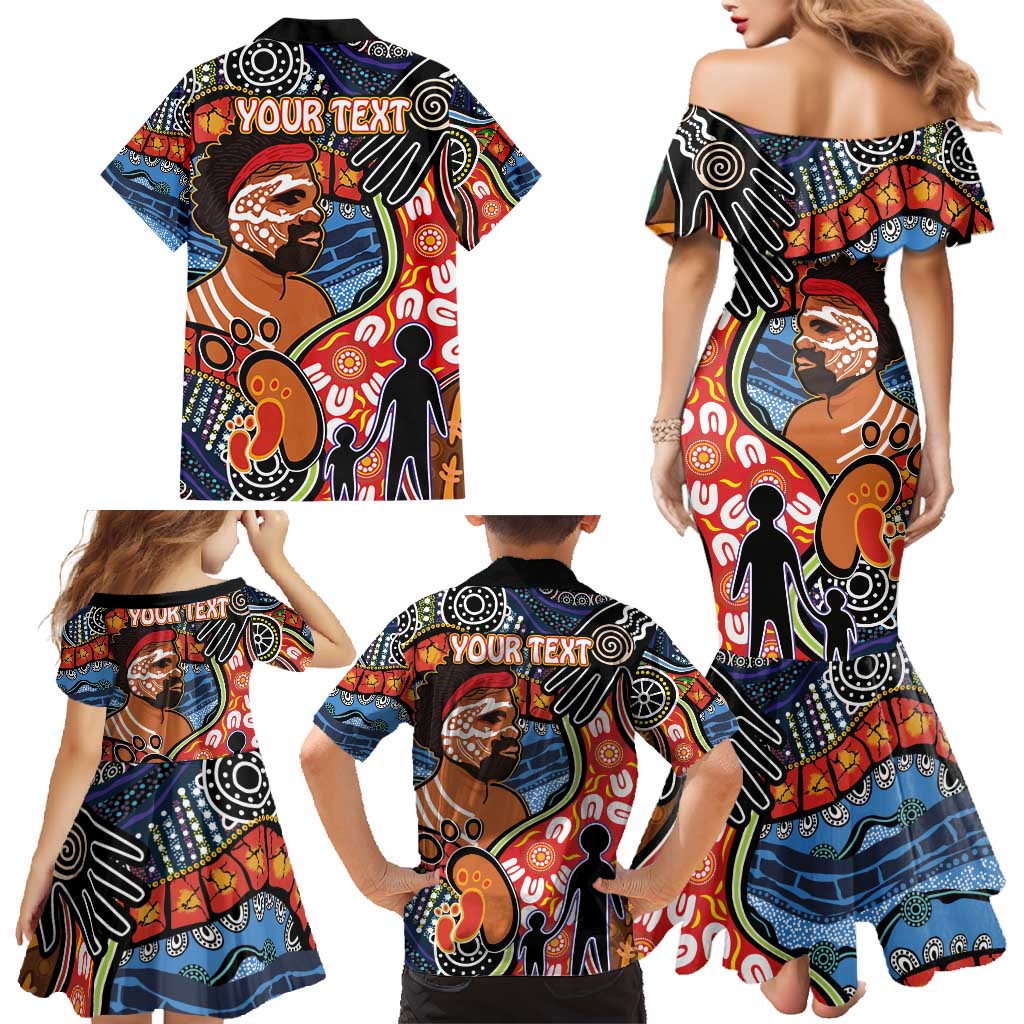 Dad and Son Footprint Father's Day Personalised Family Matching Mermaid Dress and Hawaiian Shirt Australian Aboriginal Art