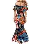 Dad and Son Footprint Father's Day Personalised Family Matching Mermaid Dress and Hawaiian Shirt Australian Aboriginal Art