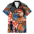 Dad and Son Footprint Father's Day Personalised Family Matching Off The Shoulder Long Sleeve Dress and Hawaiian Shirt Australian Aboriginal Art