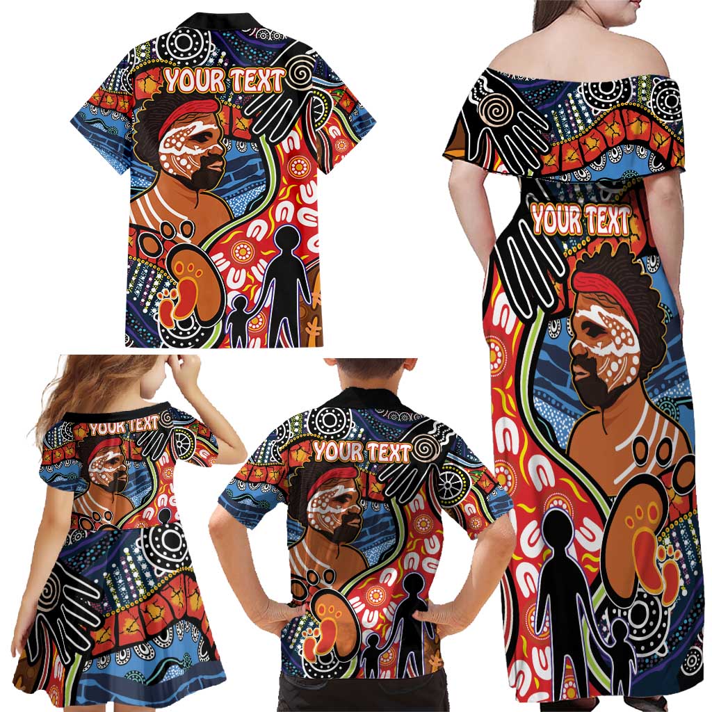 Dad and Son Footprint Father's Day Personalised Family Matching Off Shoulder Maxi Dress and Hawaiian Shirt Australian Aboriginal Art
