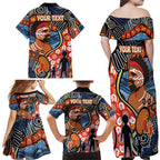 Dad and Son Footprint Father's Day Personalised Family Matching Off Shoulder Maxi Dress and Hawaiian Shirt Australian Aboriginal Art