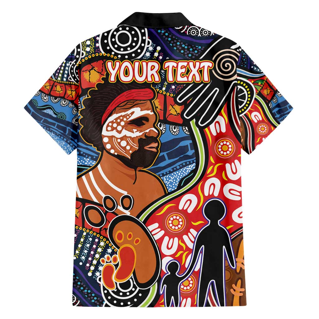 Dad and Son Footprint Father's Day Personalised Family Matching Off Shoulder Maxi Dress and Hawaiian Shirt Australian Aboriginal Art
