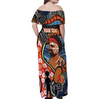 Dad and Son Footprint Father's Day Personalised Family Matching Off Shoulder Maxi Dress and Hawaiian Shirt Australian Aboriginal Art