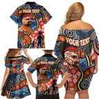 Dad and Son Footprint Father's Day Personalised Family Matching Off Shoulder Short Dress and Hawaiian Shirt Australian Aboriginal Art