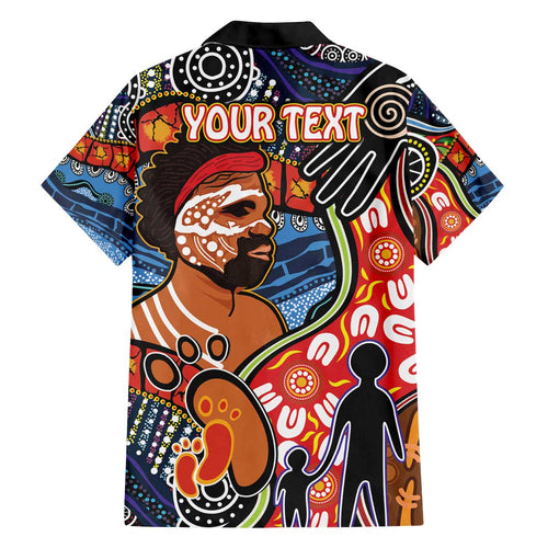 Dad and Son Footprint Father's Day Personalised Family Matching Off Shoulder Short Dress and Hawaiian Shirt Australian Aboriginal Art