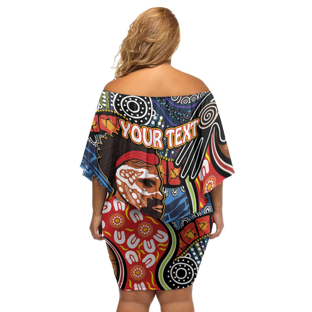 Dad and Son Footprint Father's Day Personalised Family Matching Off Shoulder Short Dress and Hawaiian Shirt Australian Aboriginal Art
