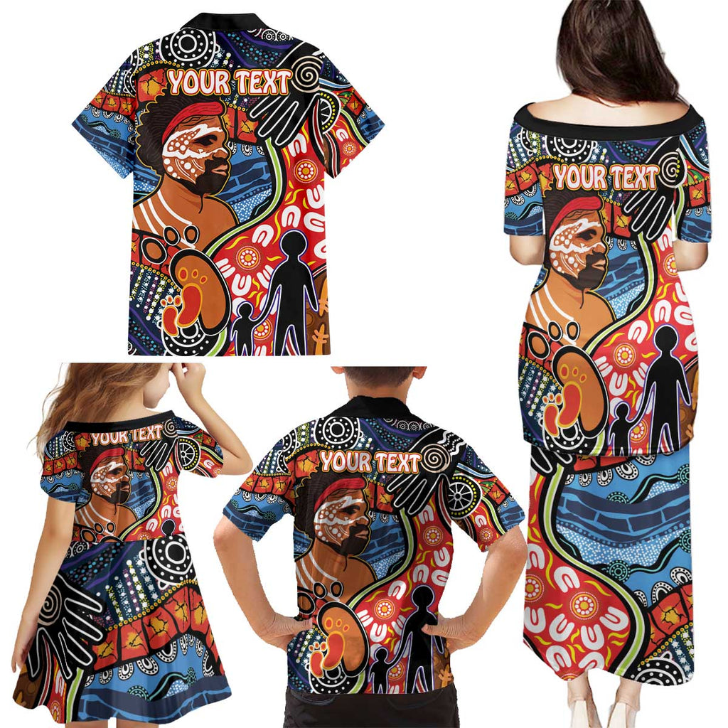 Dad and Son Footprint Father's Day Personalised Family Matching Puletasi and Hawaiian Shirt Australian Aboriginal Art