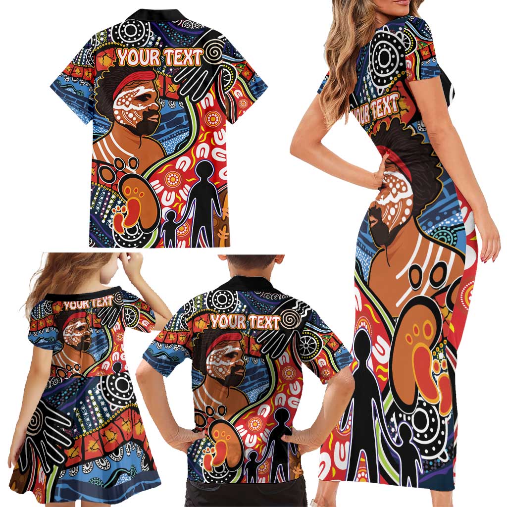 Dad and Son Footprint Father's Day Personalised Family Matching Short Sleeve Bodycon Dress and Hawaiian Shirt Australian Aboriginal Art