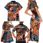 Dad and Son Footprint Father's Day Personalised Family Matching Short Sleeve Bodycon Dress and Hawaiian Shirt Australian Aboriginal Art