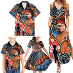 Dad and Son Footprint Father's Day Personalised Family Matching Summer Maxi Dress and Hawaiian Shirt Australian Aboriginal Art