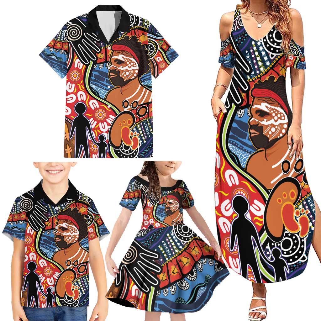 Dad and Son Footprint Father's Day Personalised Family Matching Summer Maxi Dress and Hawaiian Shirt Australian Aboriginal Art