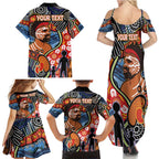 Dad and Son Footprint Father's Day Personalised Family Matching Summer Maxi Dress and Hawaiian Shirt Australian Aboriginal Art