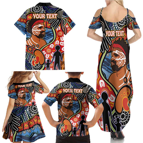 Dad and Son Footprint Father's Day Personalised Family Matching Summer Maxi Dress and Hawaiian Shirt Australian Aboriginal Art