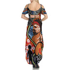 Dad and Son Footprint Father's Day Personalised Family Matching Summer Maxi Dress and Hawaiian Shirt Australian Aboriginal Art
