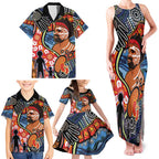 Dad and Son Footprint Father's Day Personalised Family Matching Tank Maxi Dress and Hawaiian Shirt Australian Aboriginal Art