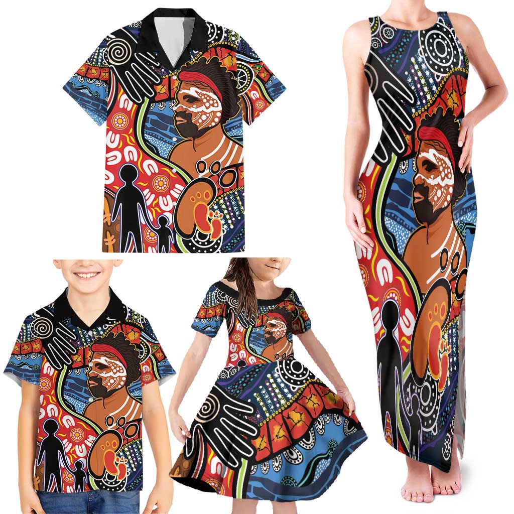 Dad and Son Footprint Father's Day Personalised Family Matching Tank Maxi Dress and Hawaiian Shirt Australian Aboriginal Art