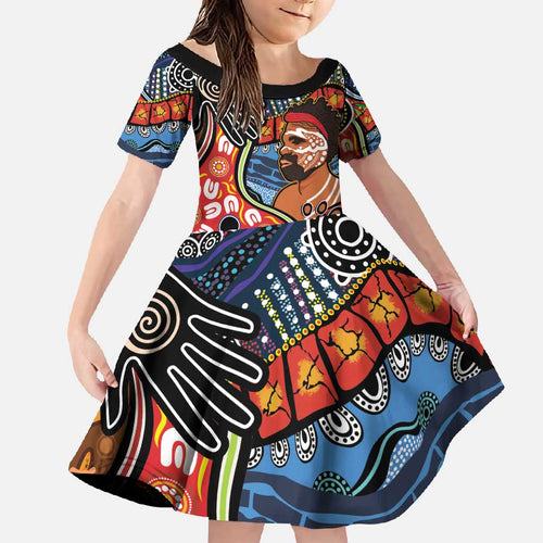 Dad and Son Footprint Father's Day Personalised Family Matching Tank Maxi Dress and Hawaiian Shirt Australian Aboriginal Art