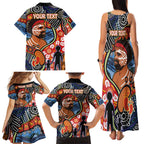 Dad and Son Footprint Father's Day Personalised Family Matching Tank Maxi Dress and Hawaiian Shirt Australian Aboriginal Art