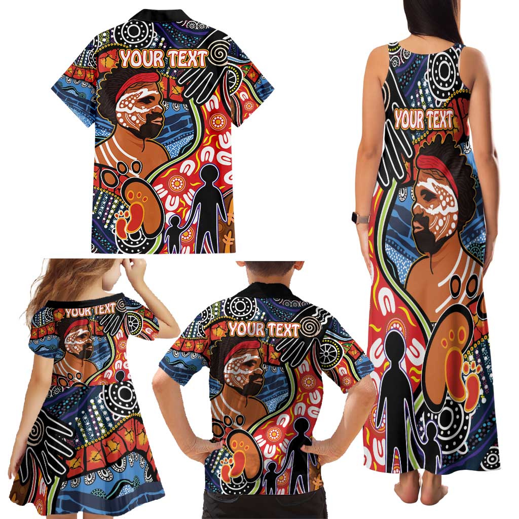 Dad and Son Footprint Father's Day Personalised Family Matching Tank Maxi Dress and Hawaiian Shirt Australian Aboriginal Art