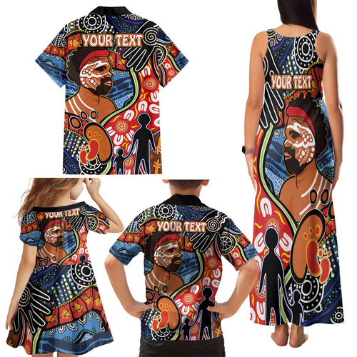 Dad and Son Footprint Father's Day Personalised Family Matching Tank Maxi Dress and Hawaiian Shirt Australian Aboriginal Art