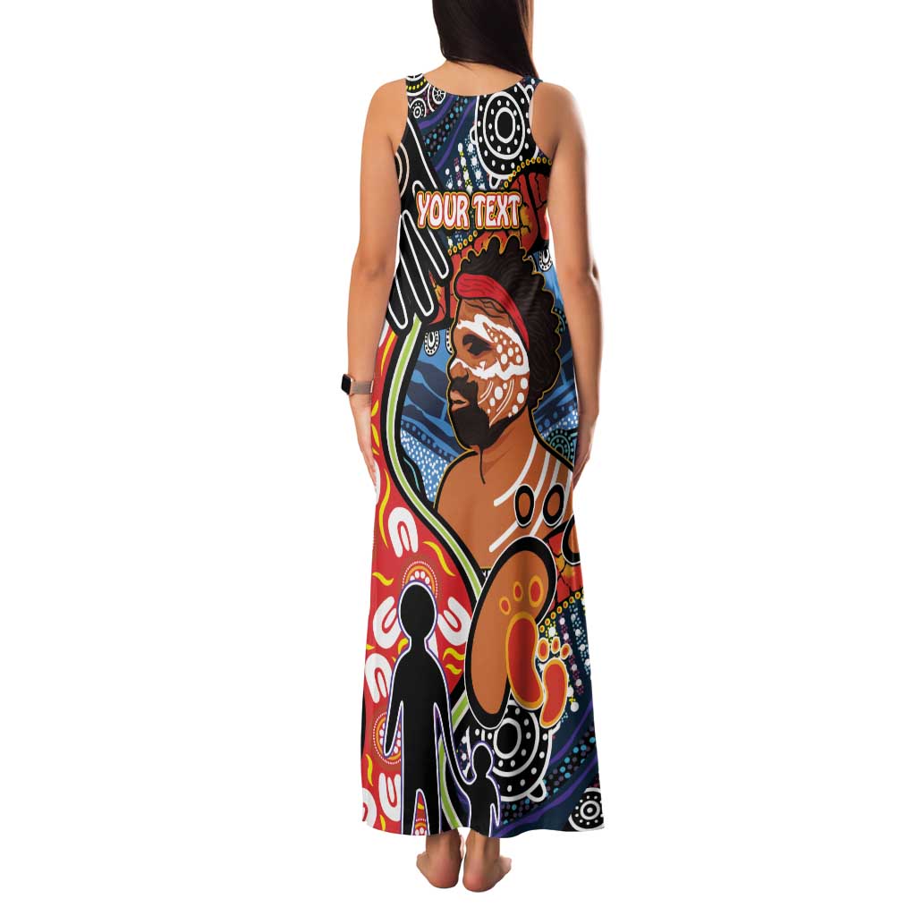 Dad and Son Footprint Father's Day Personalised Family Matching Tank Maxi Dress and Hawaiian Shirt Australian Aboriginal Art