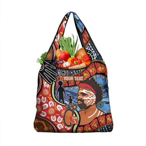 Dad and Son Footprint Father's Day Personalised Grocery Bag Australian Aboriginal Art