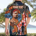Dad and Son Footprint Father's Day Personalised Hawaiian Shirt Australian Aboriginal Art