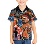 Dad and Son Footprint Father's Day Personalised Hawaiian Shirt Australian Aboriginal Art