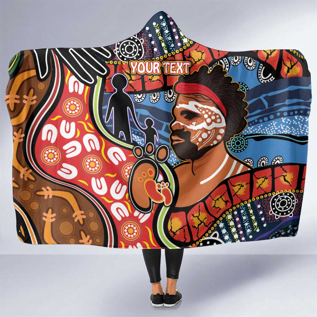 Dad and Son Footprint Father's Day Personalised Hooded Blanket Australian Aboriginal Art